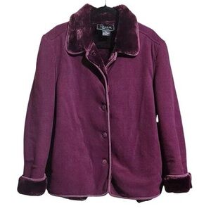 Coaco New York. Faux Shearling Lined Fleece Coat. Size Medium. Deep Plum.
